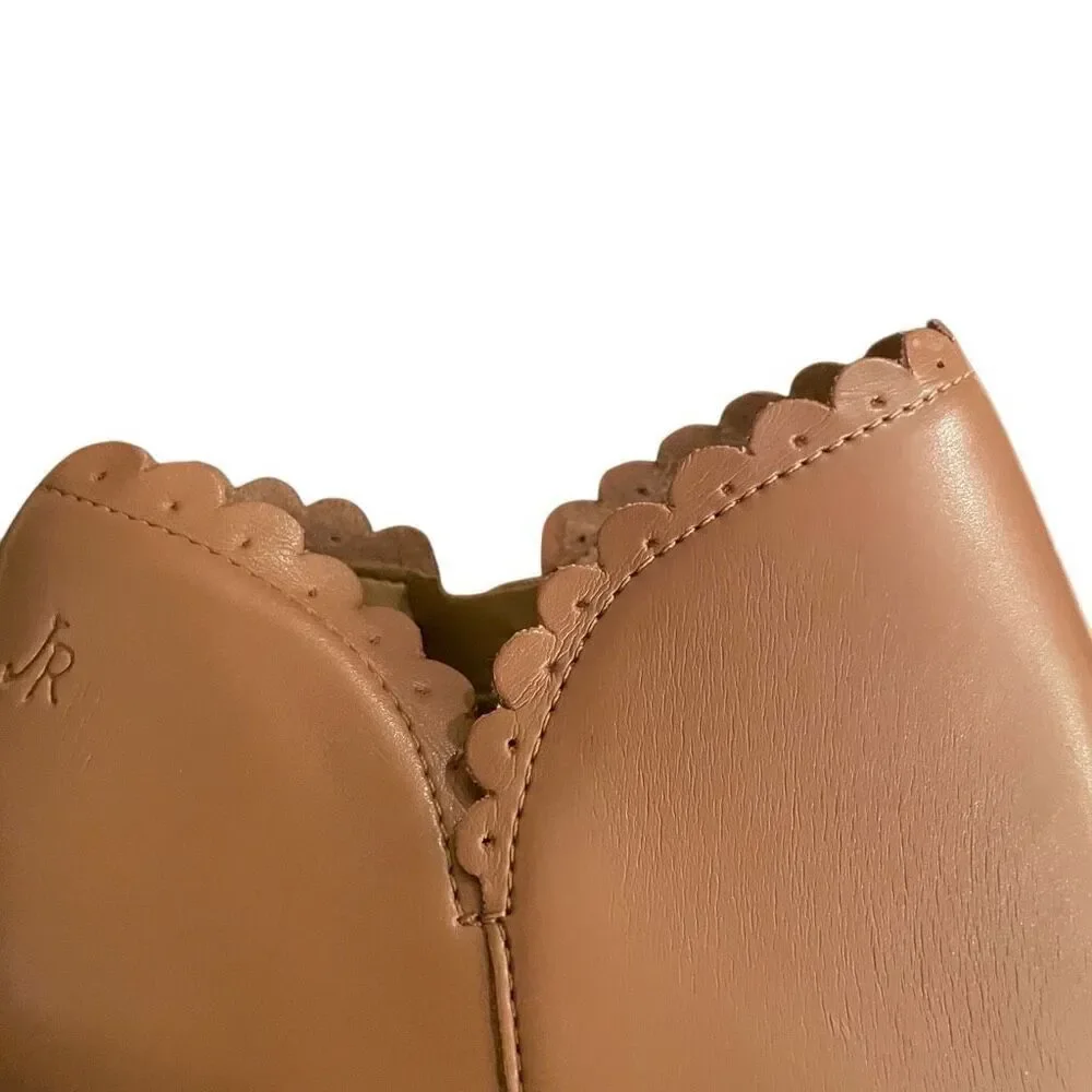 Jack Rogers Womens Marianne Scalloped Edge Booties 7.5M Tan Leather Stacked Heel